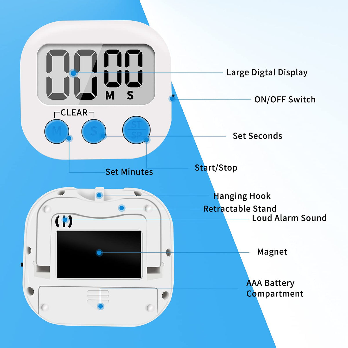 LinkDm timer with retractable stand and magnet for flexible placement.