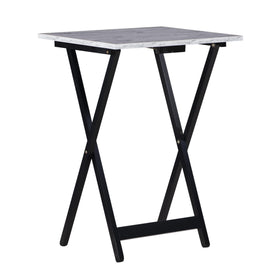 Dimensions and assembly-ready Linon Tray Table Set for quick setup