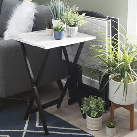 Linon Tray Table Set with black base; sturdy stand supports multiple trays