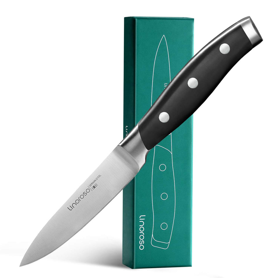 linoroso paring knife blade close-up, sharp edge for precise peeling