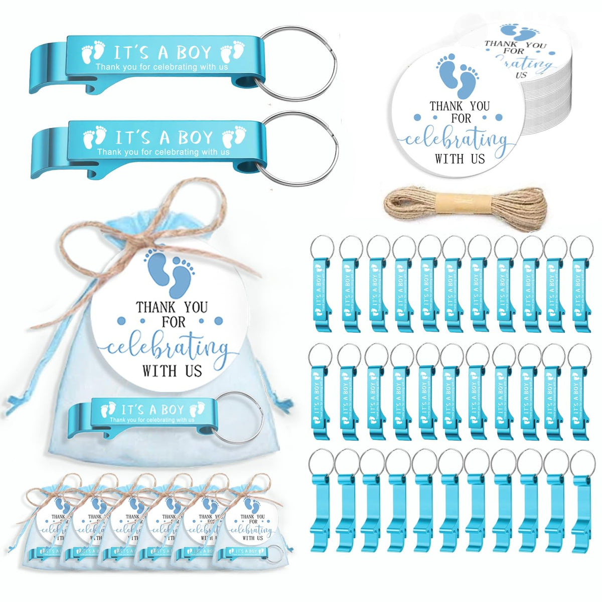 LINSHDA baby shower bottle opener keychain set with cards for guest favors