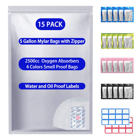 LinsKind 15-pcs mylar bags with large 15.9x23.8-inch dimensions for organized long-term storage.