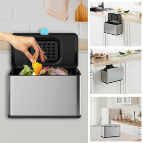 LINSSEN stainless steel hanging trash can with lid for tidy disposal.