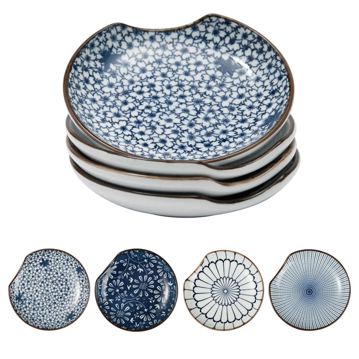 Linyona ceramic spoon rest 4-pack, top view on stove, keeps counters tidy