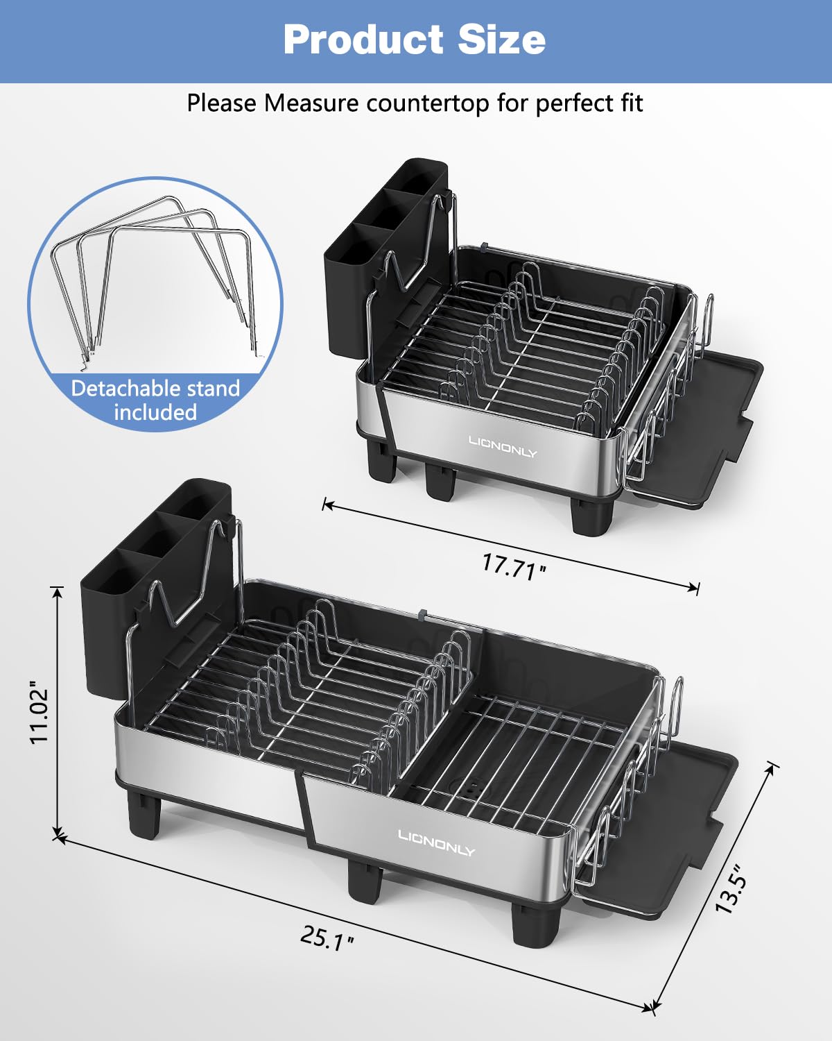 LIONONLY anti-slip feet stabilizing the drying rack on the counter