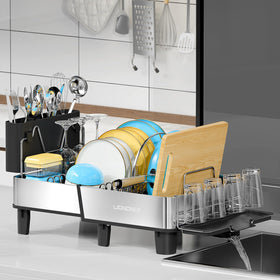 LIONONLY dish drying rack extendable on a kitchen counter for small spaces
