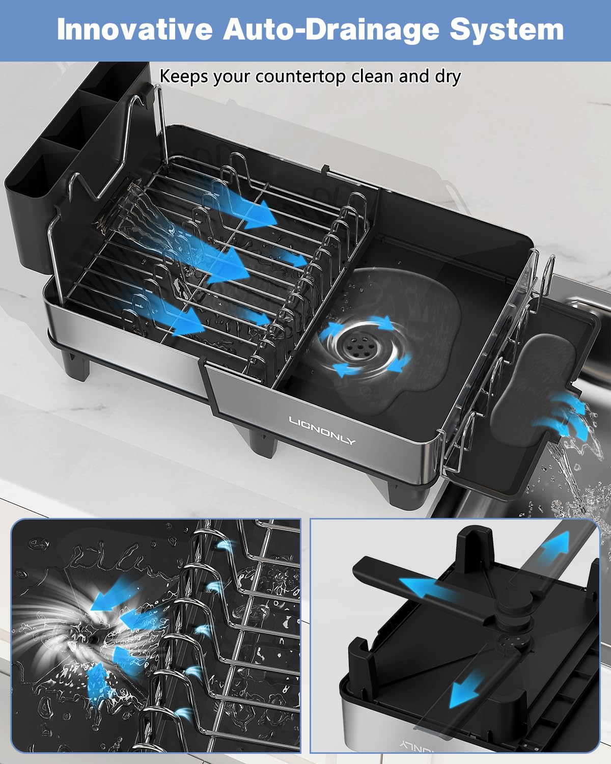 LIONONLY rack showing large capacity with utensil and cup areas
