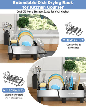 LIONONLY dish rack with integrated utensil holder organized silverware