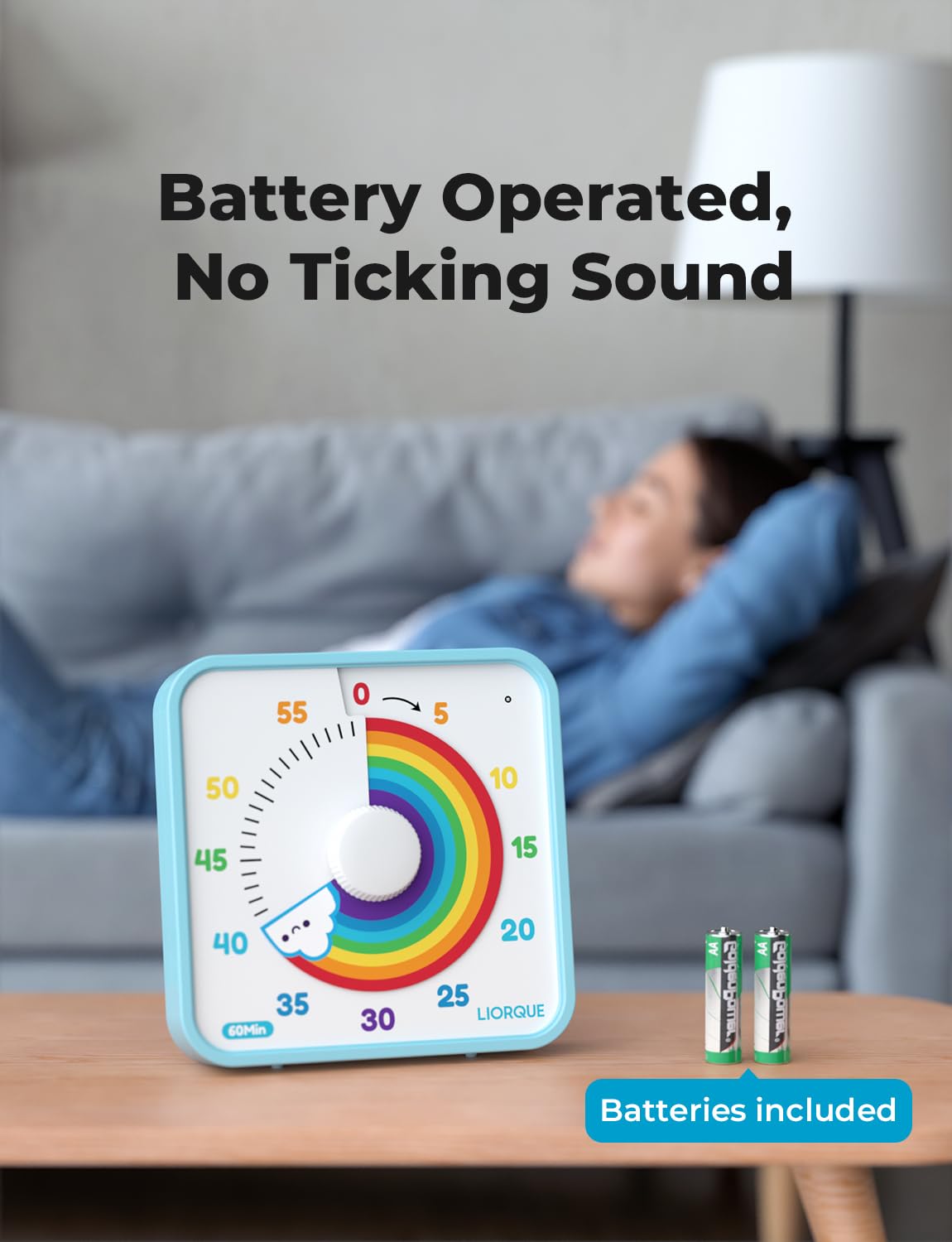 LIORQUE non-ticking battery-powered timer reduces distractions.