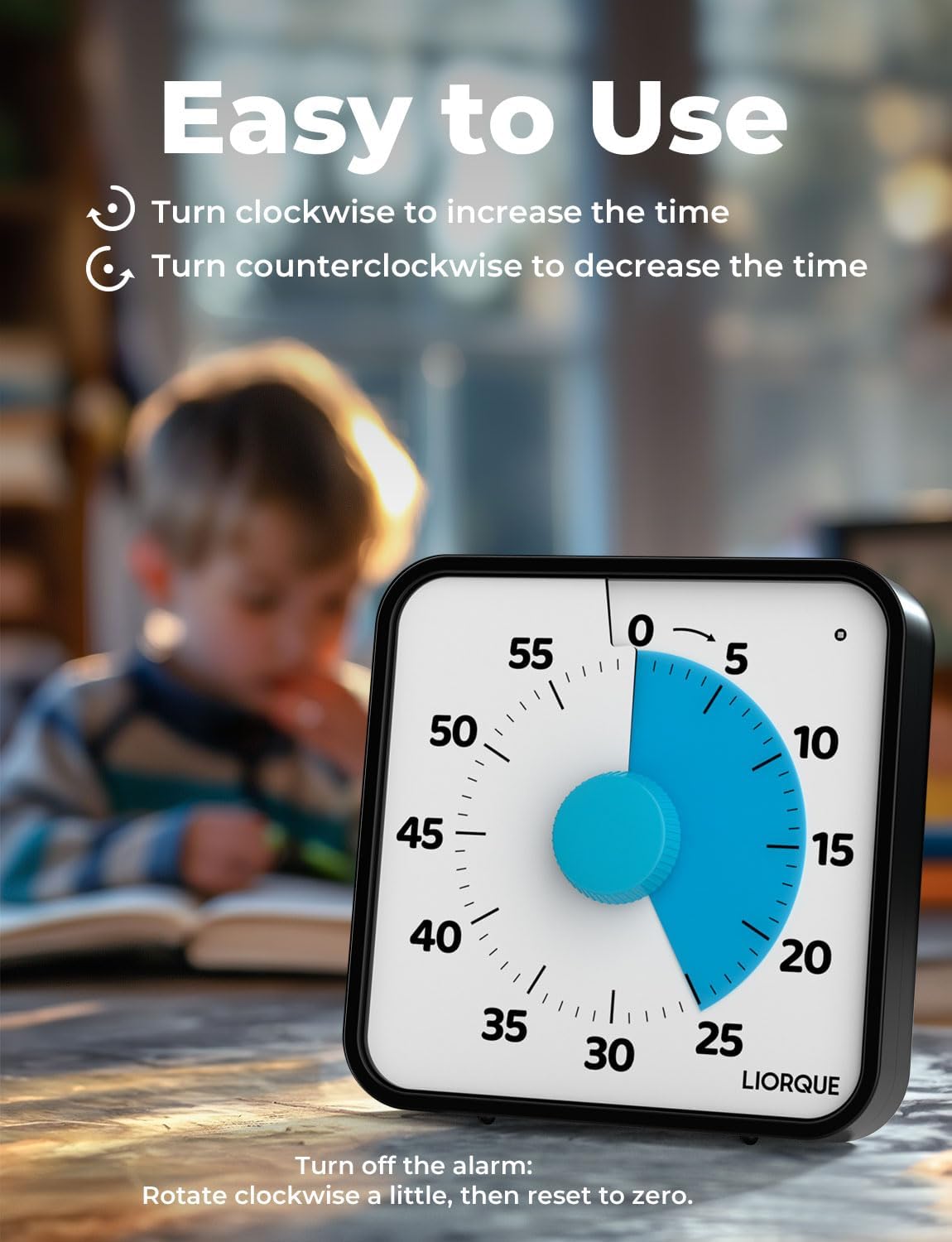 LIORQUE non-ticking timer keeps concentration during study sessions.