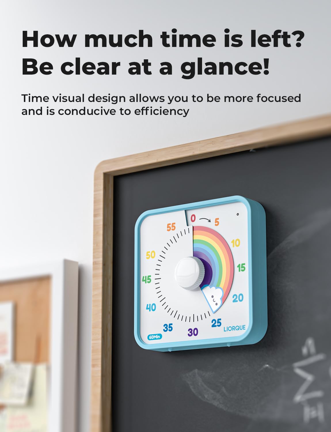 LIORQUE visual timer mounted on desk with foldable bracket for focused study.