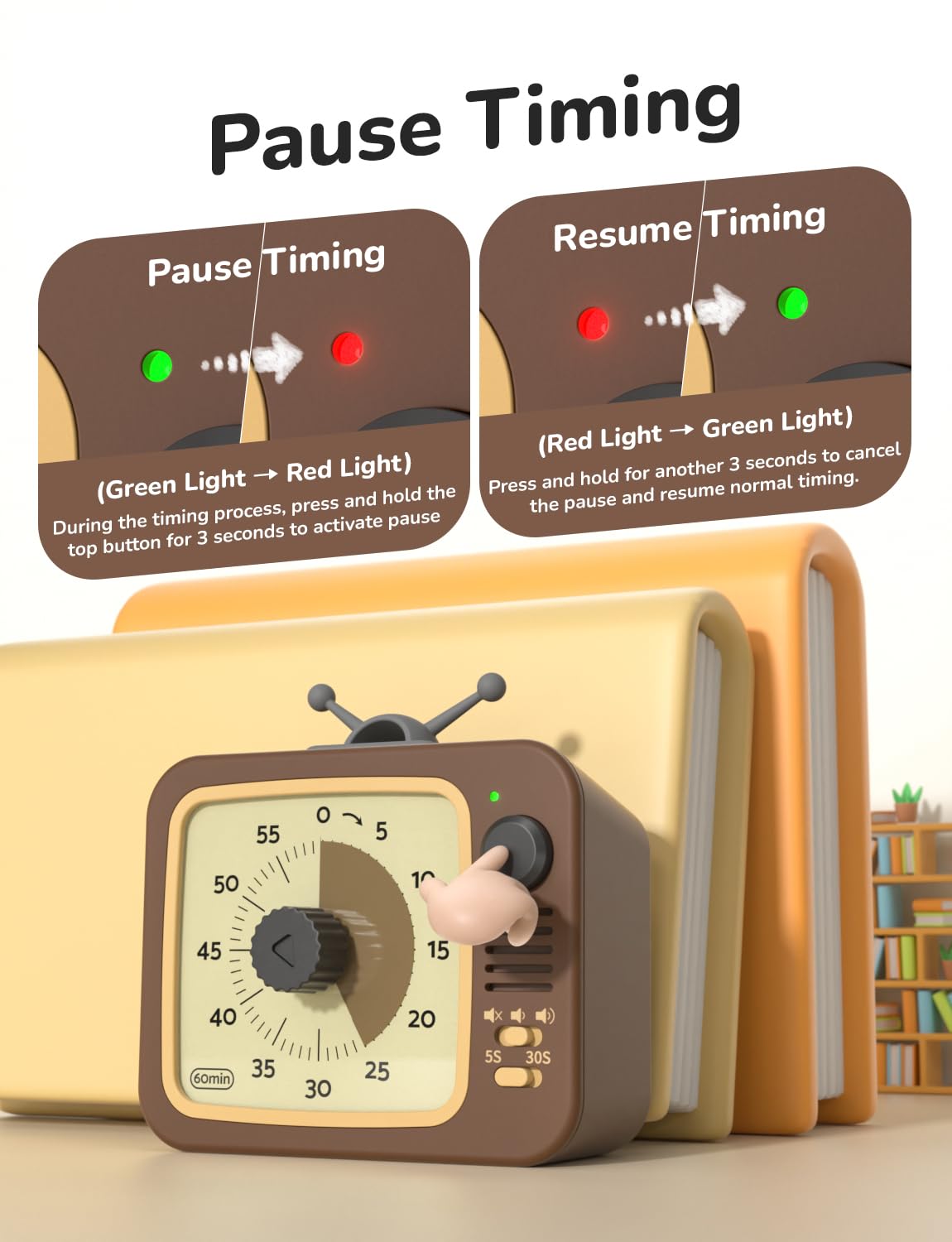 LIORQUE Visual Timer operates with no ticking for focus.