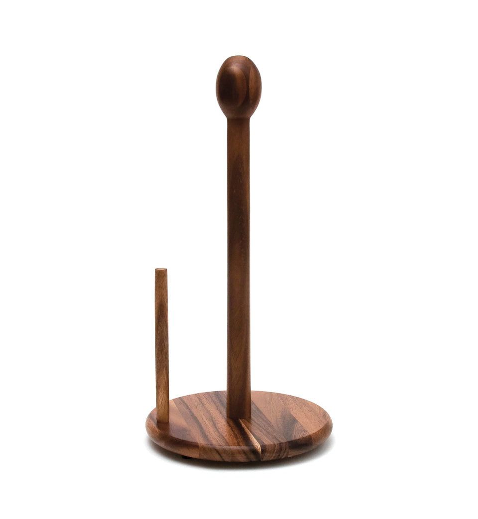 Lipper International standing paper towel holder on a counter with warm acacia grain for everyday use