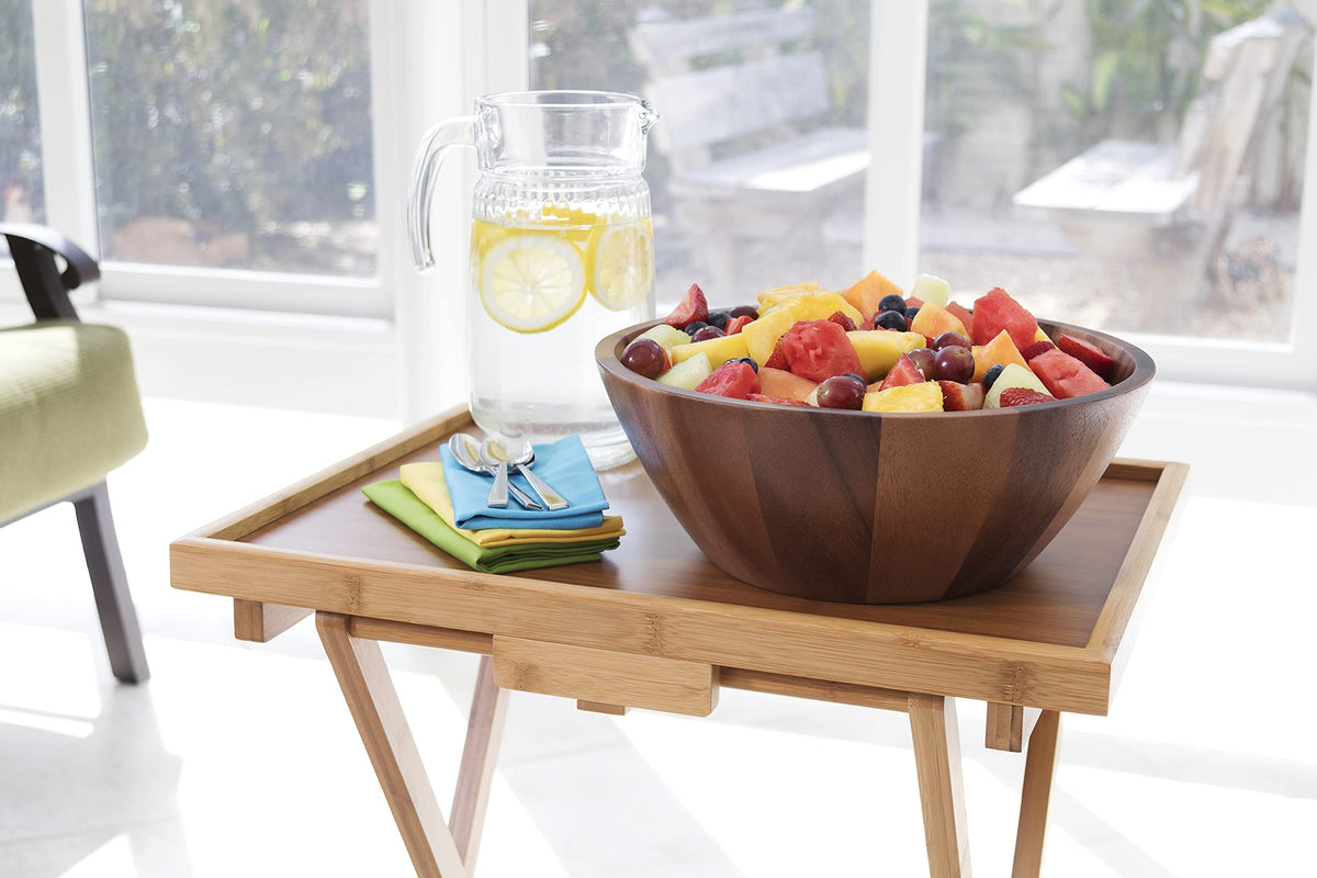 Lipper International Acacia Round Flair Bowl large 12-inch size for ample display