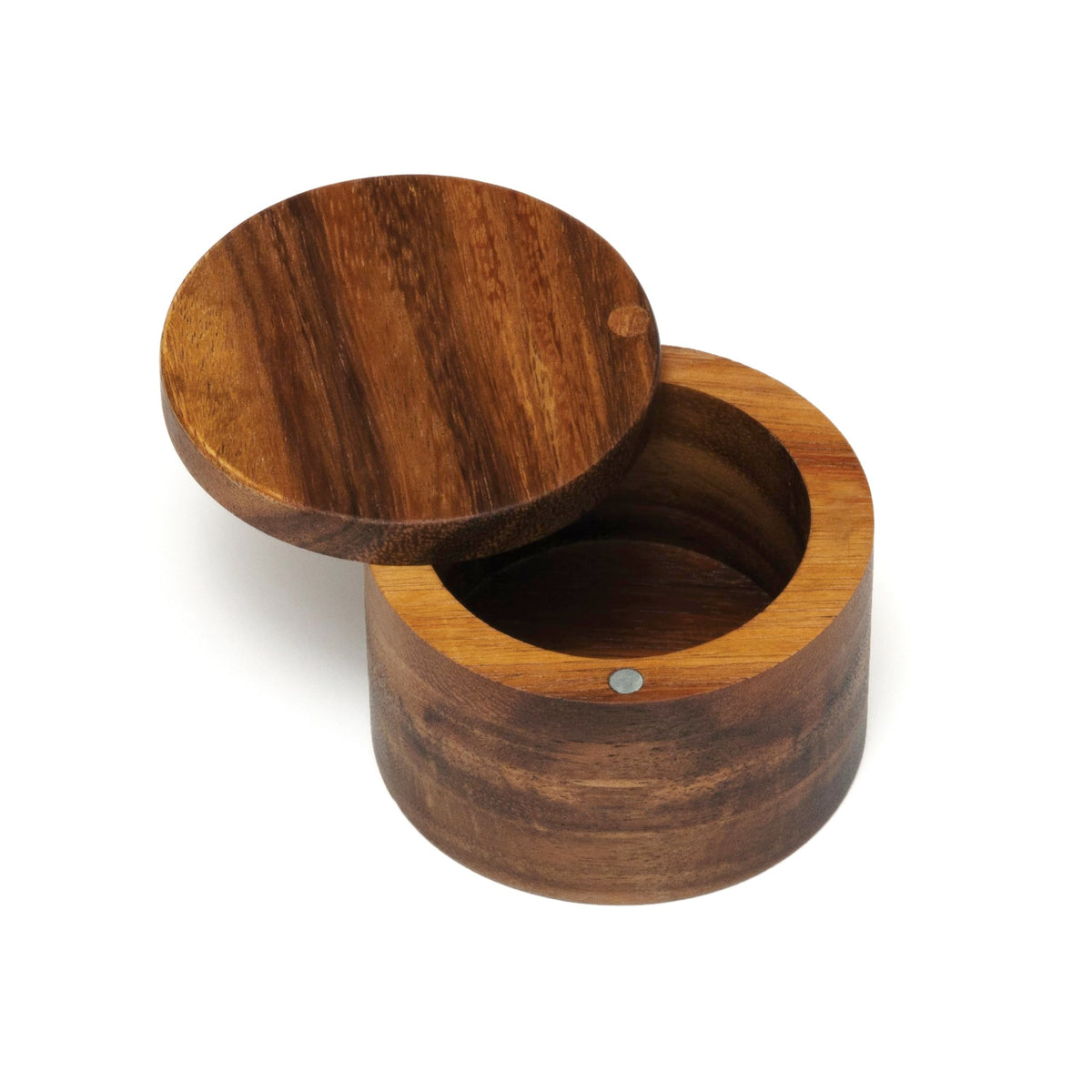 Lipper International acacia salt box with swivel cover keeps spices protected and easy to reach.