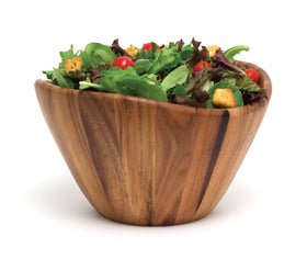Lipper International acacia wave bowl closeup highlights natural wood grain and smooth edges