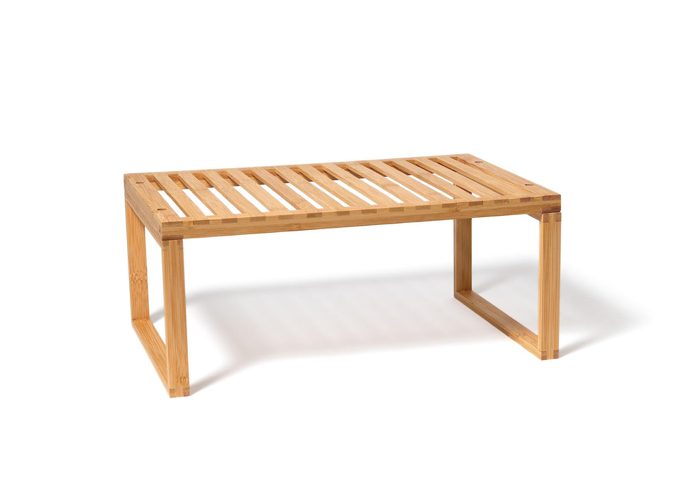 Lipper International Bamboo Shelf with slatted top for easy-access kitchen tools.