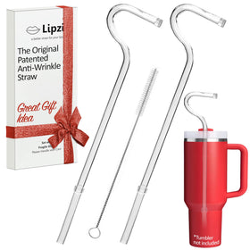 Lipzi anti-wrinkle straw with curved design reducing lip contact and enhancing sipping.