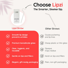 Lipzi cleaning brush included with glass straw for simple cleaning.