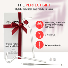 Lipzi curved glass straw highlights flute-inspired shape for smoother sipping.