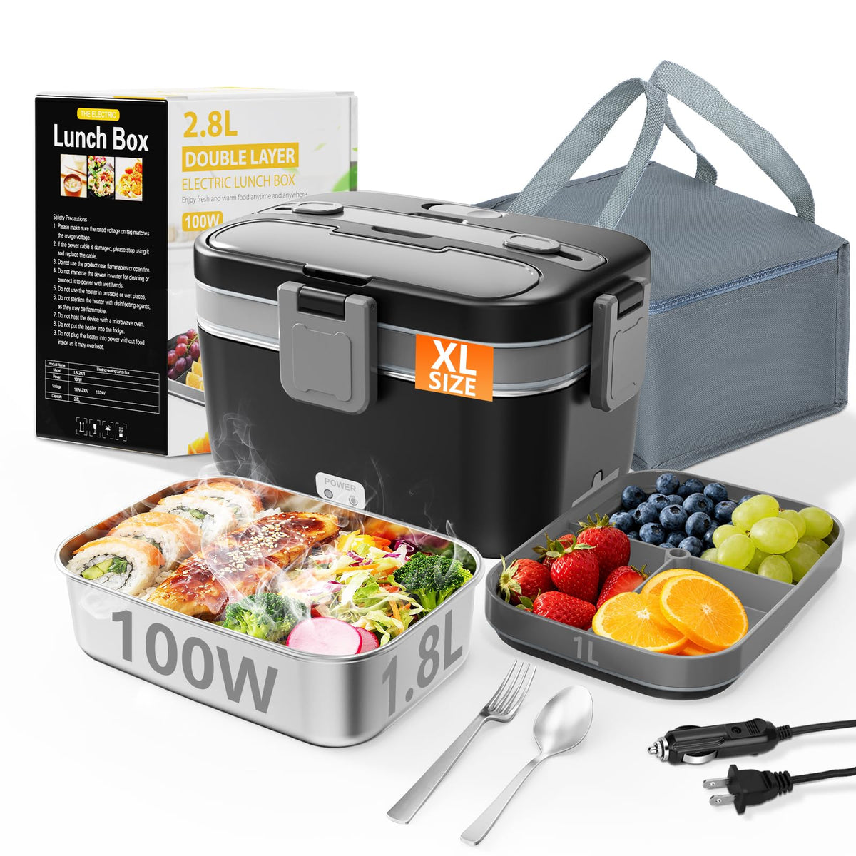 LISHZEN electric lunch box with double layer design, keeping meals separate and fresh at work