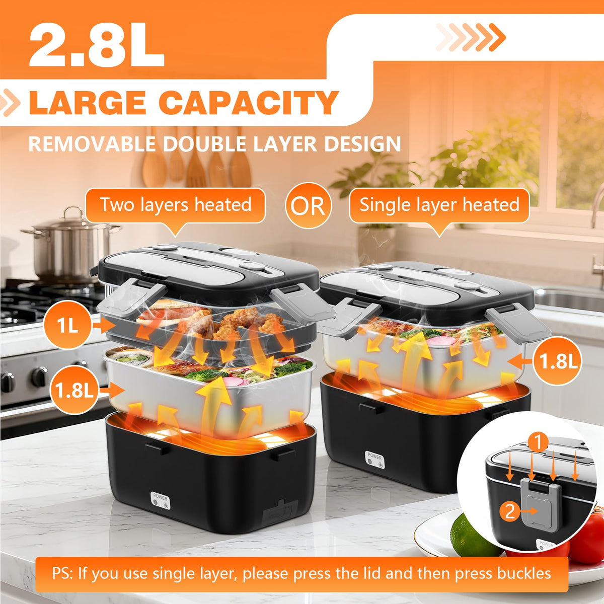LISHZEN lunch box showing 100W fast heating for quick warm meals