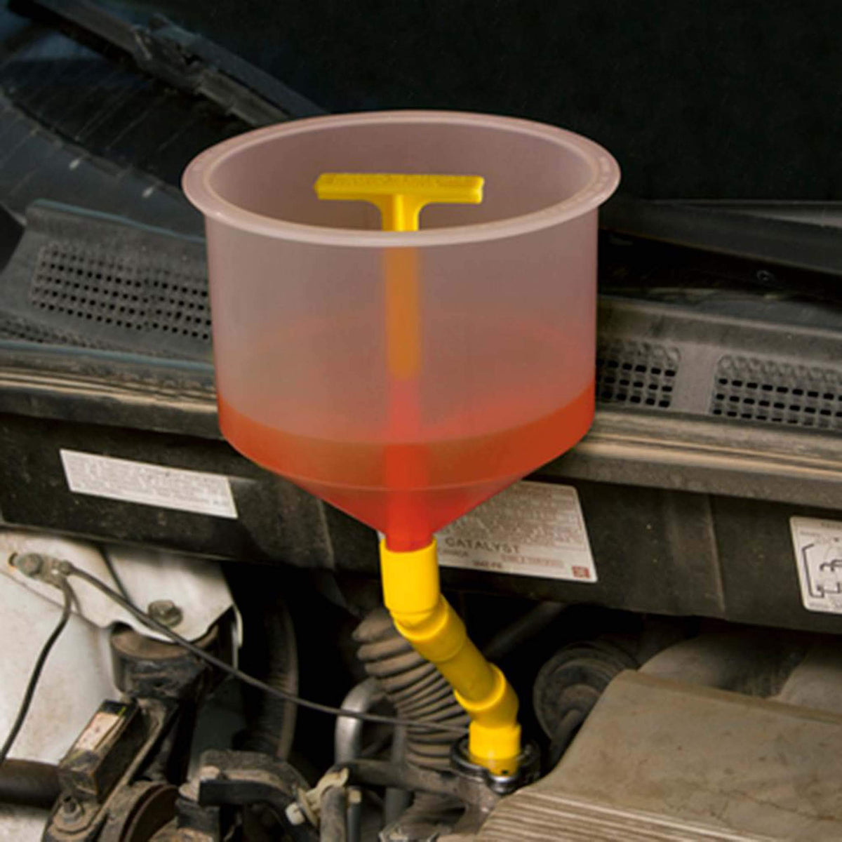 Lisle translucent clear funnel lets you monitor coolant flow easily