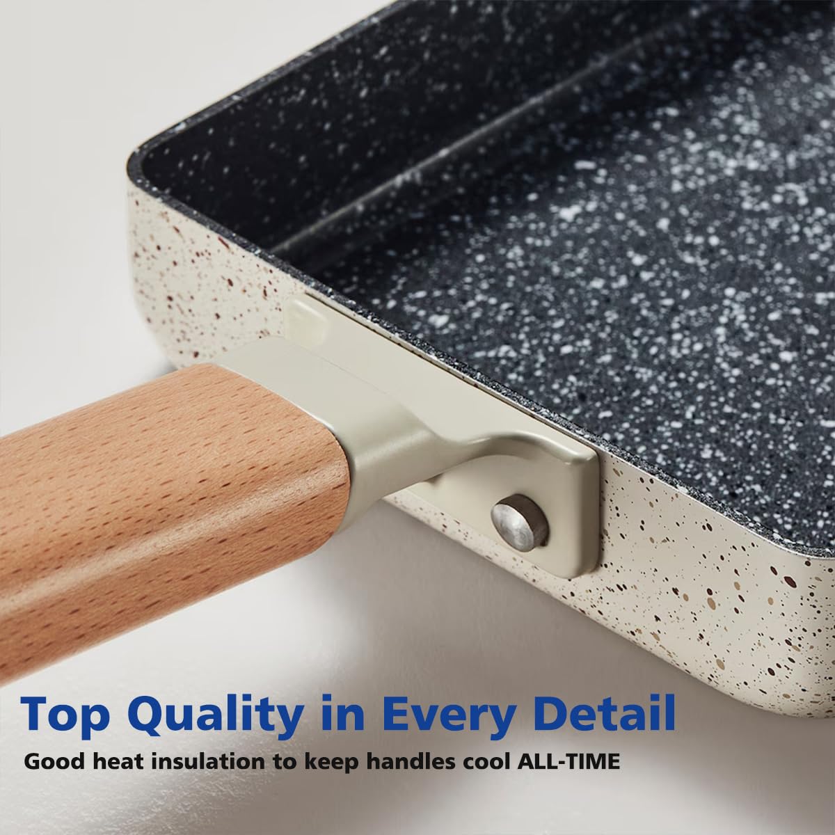 LISOS wood-handle square omelette pan with comfortable grip for flipping