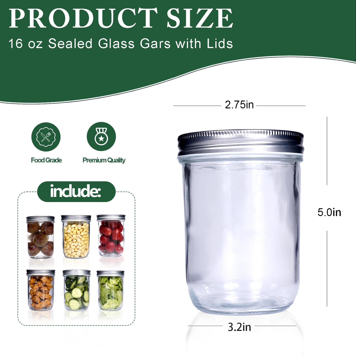 Lisuminglin glass canning jars with wide mouth for easy filling and cleaning.