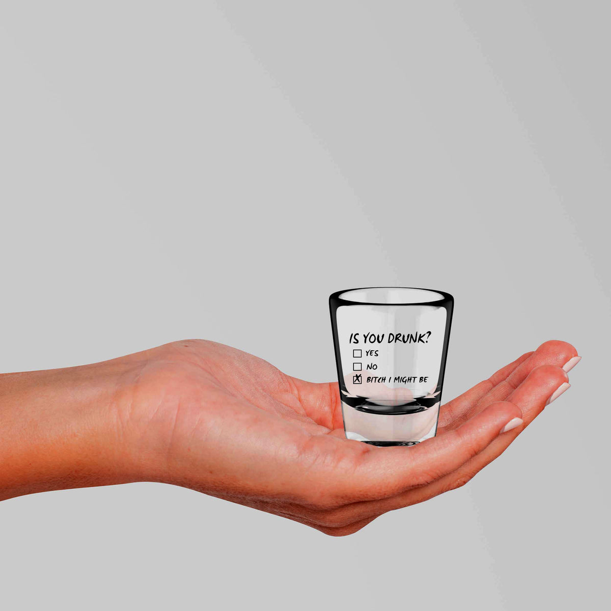 LitGifts humorous shot glass, compact size ideal for Christmas or birthdays.