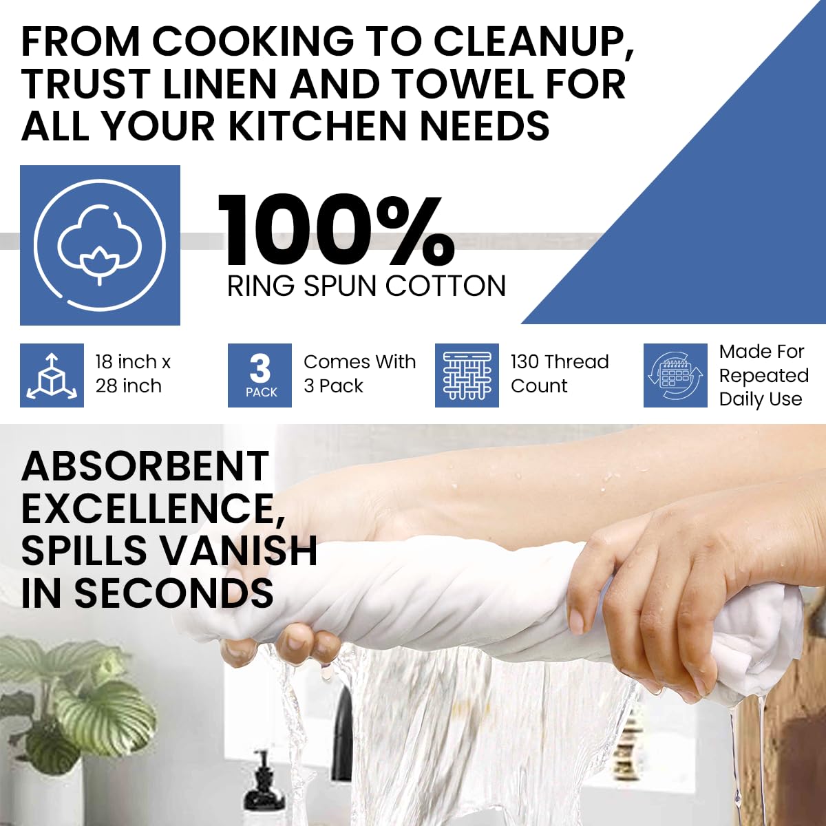 LITO Flour Sack Towels – three-pack convenience for households.