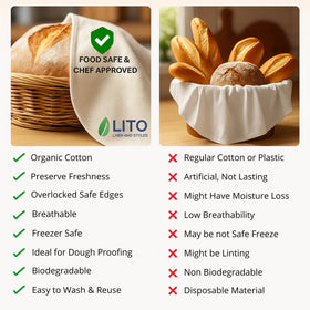 LITO linen blend fabric promotes airflow for gentle dough fermentation.