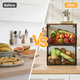 Litwaro space-saving countertop basket demonstrates compact storage for snacks and produce.