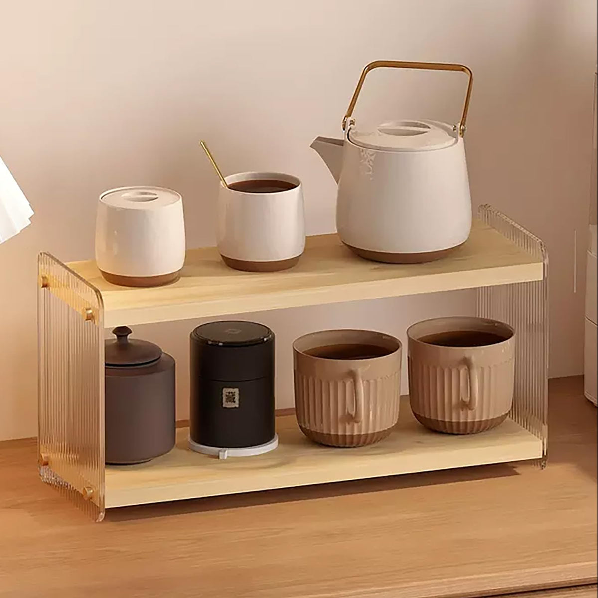 LiTY acrylic side panels with wood-toned board add stylish display for your coffee setup