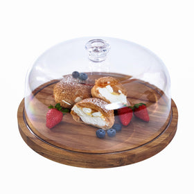 LiTY cake stand with lid in acacia wood for elegant table display.