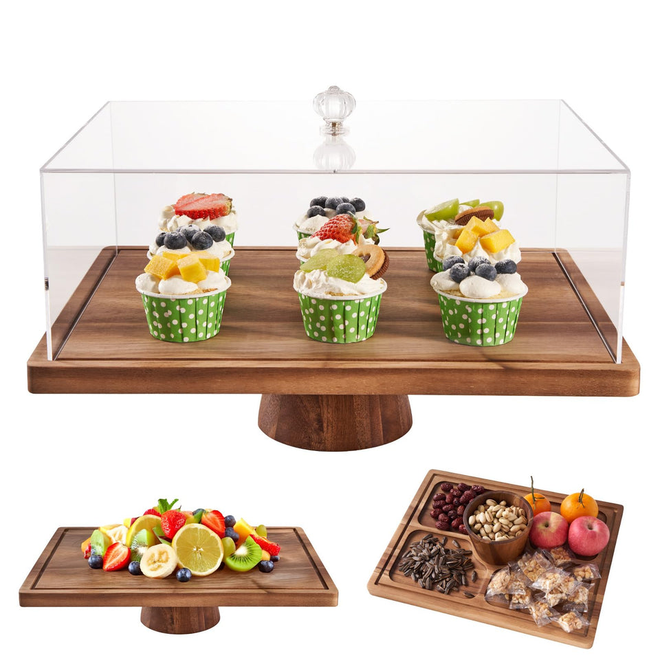 LiTY large cake stand with lid for dust-free dessert presentation