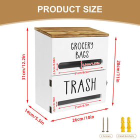 Liuceny wood trash bag holder showing natural grain and accessible bags.