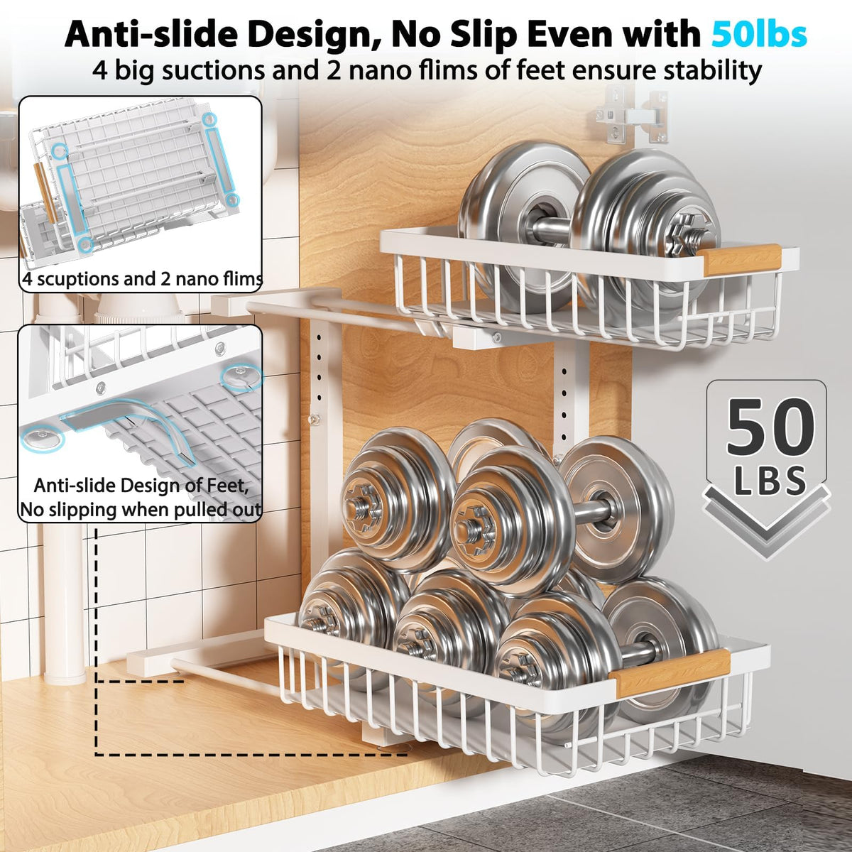 Liuoud L-shaped space-saving design maximizes vertical storage around plumbing