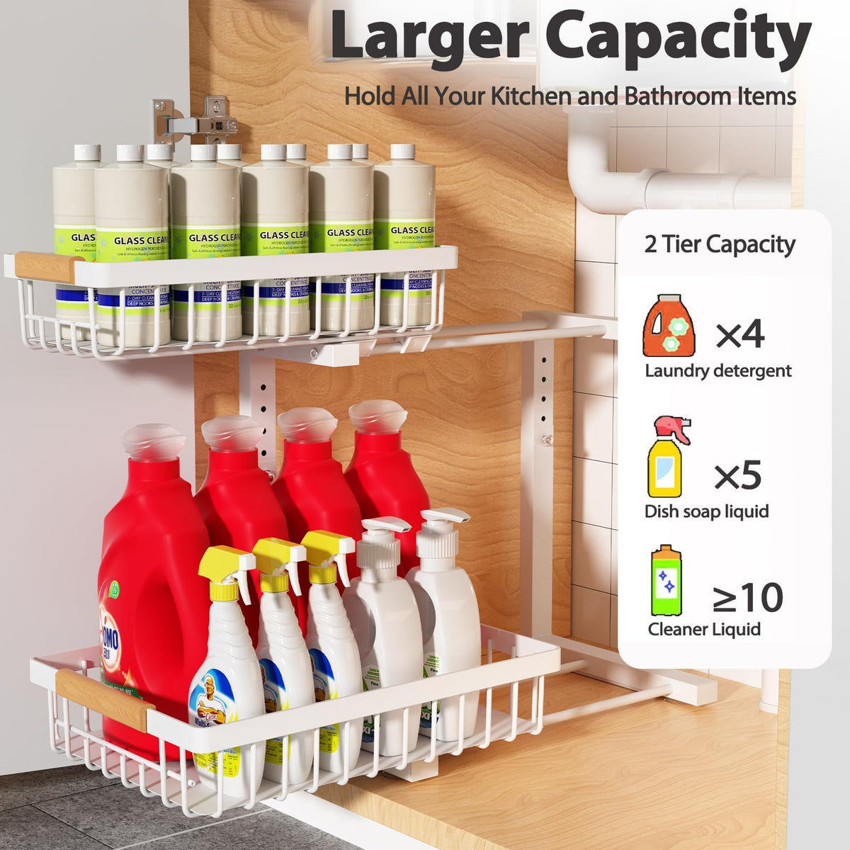 Liuoud two-tier pull-out baskets for easy reach to deep items