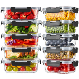 Liuruiyu 10-pack glass containers with lids, ideal for meal prep and freshness.