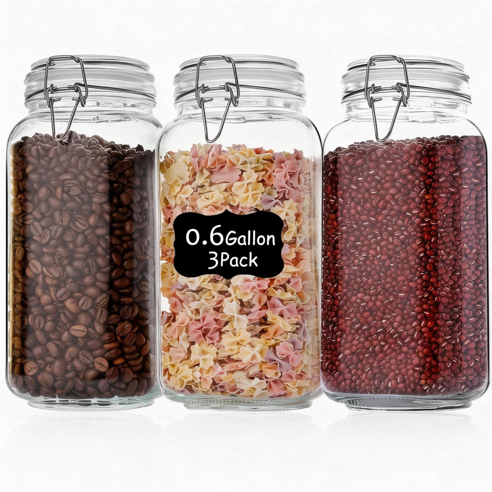 Liuruiyu 78oz glass storage jars with clear glass show contents and a wide mouth for easy filling.