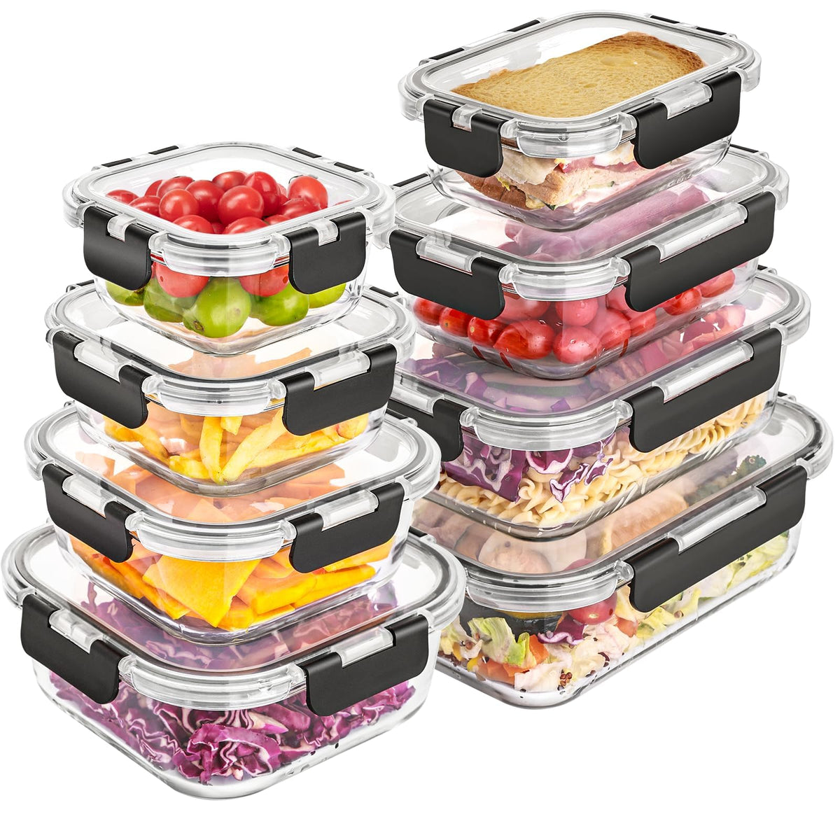 Liuruiyu 8-pack glass storage containers with lids for organized meal prep.