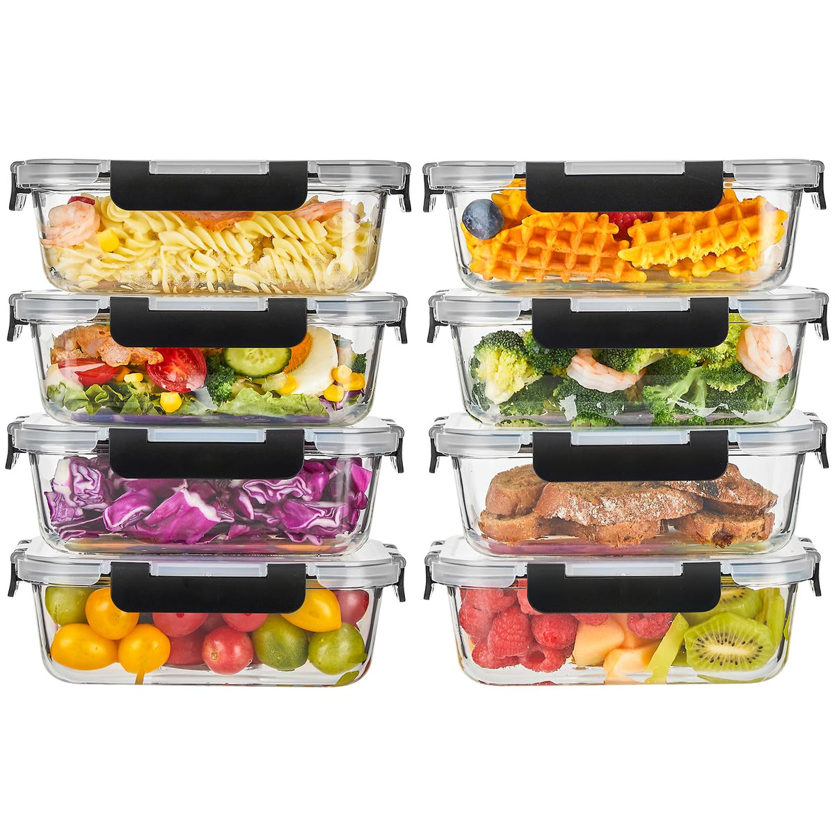 Liuruiyu 8 pack 36oz glass containers with lids, ideal for bulk prep and fridge storage.