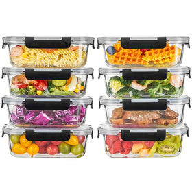Liuruiyu 8 pack 36oz glass containers with lids, ideal for bulk prep and fridge storage.
