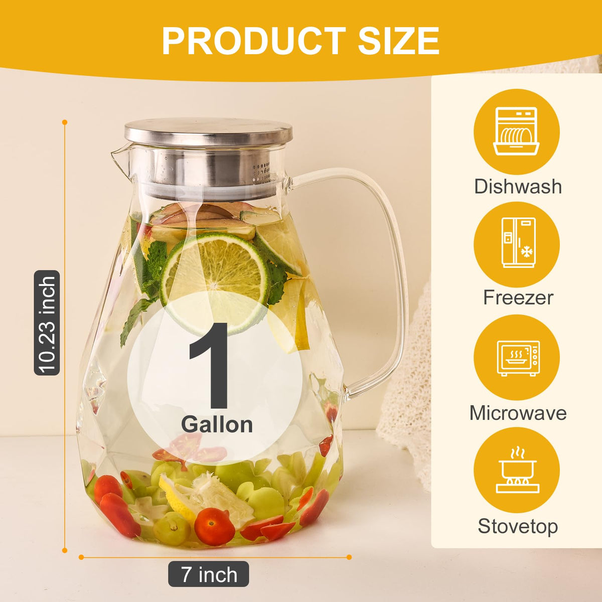 Liuruiyu glass pitcher with 1-gallon capacity for gatherings