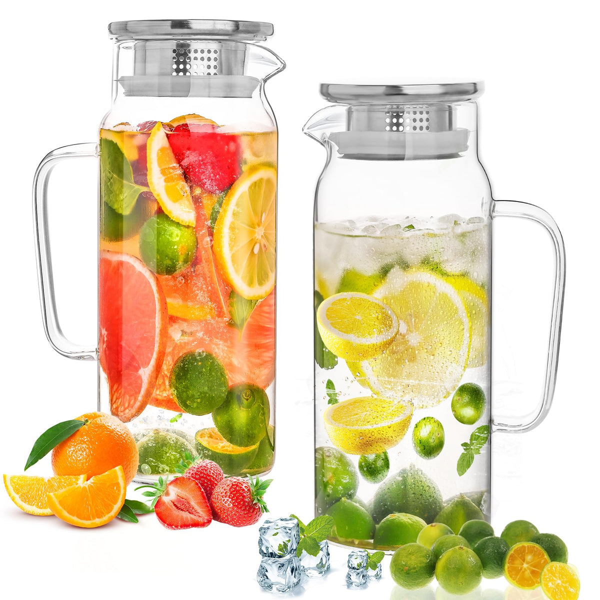 Liuruiyu glass pitcher with dual-hole lid for controlled pours and filtration.
