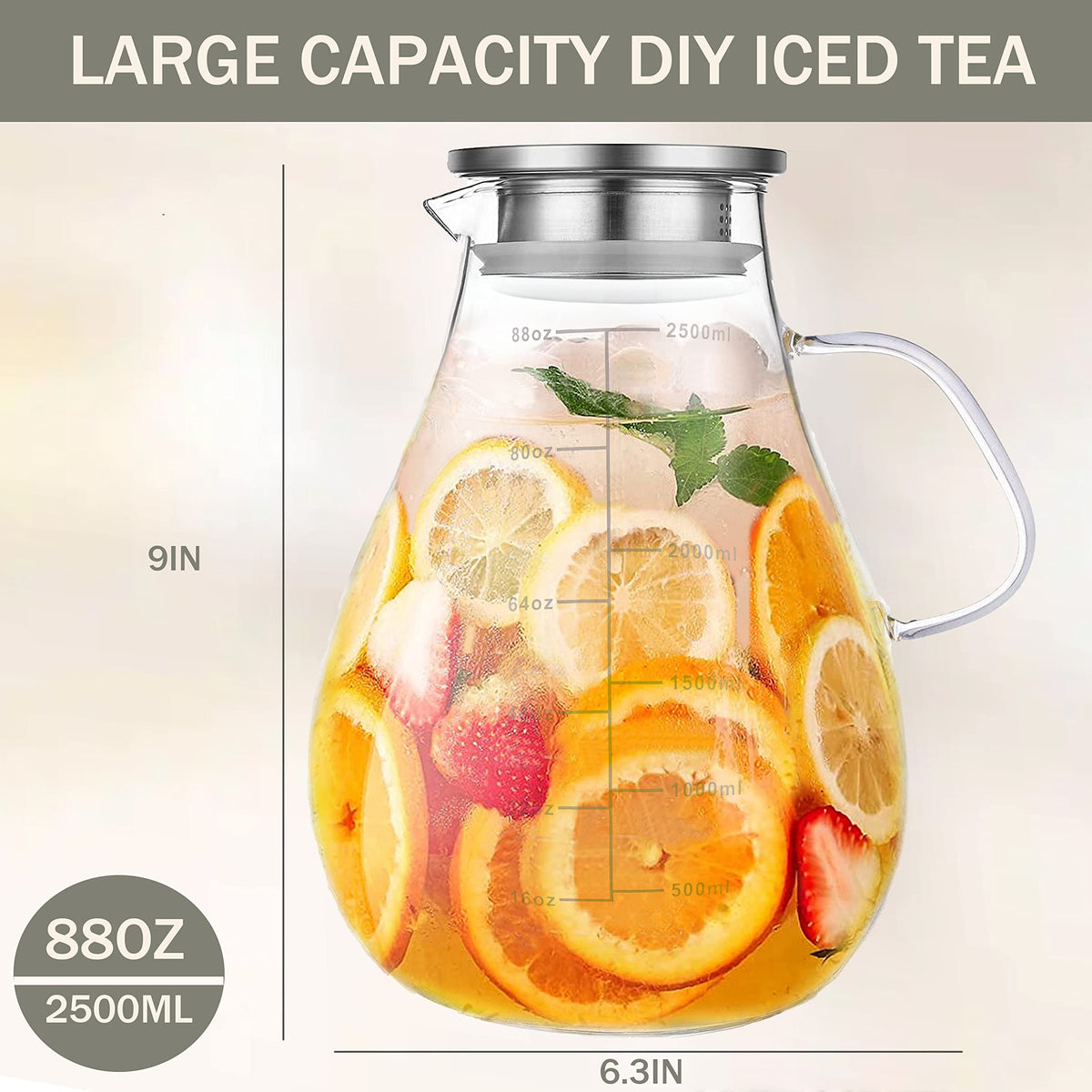 Liuruiyu glass pitcher rotating lid with dual pour options for versatility.