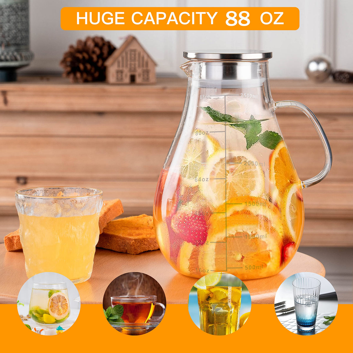 Liuruiyu glass pitcher scale markings for precise portion control.