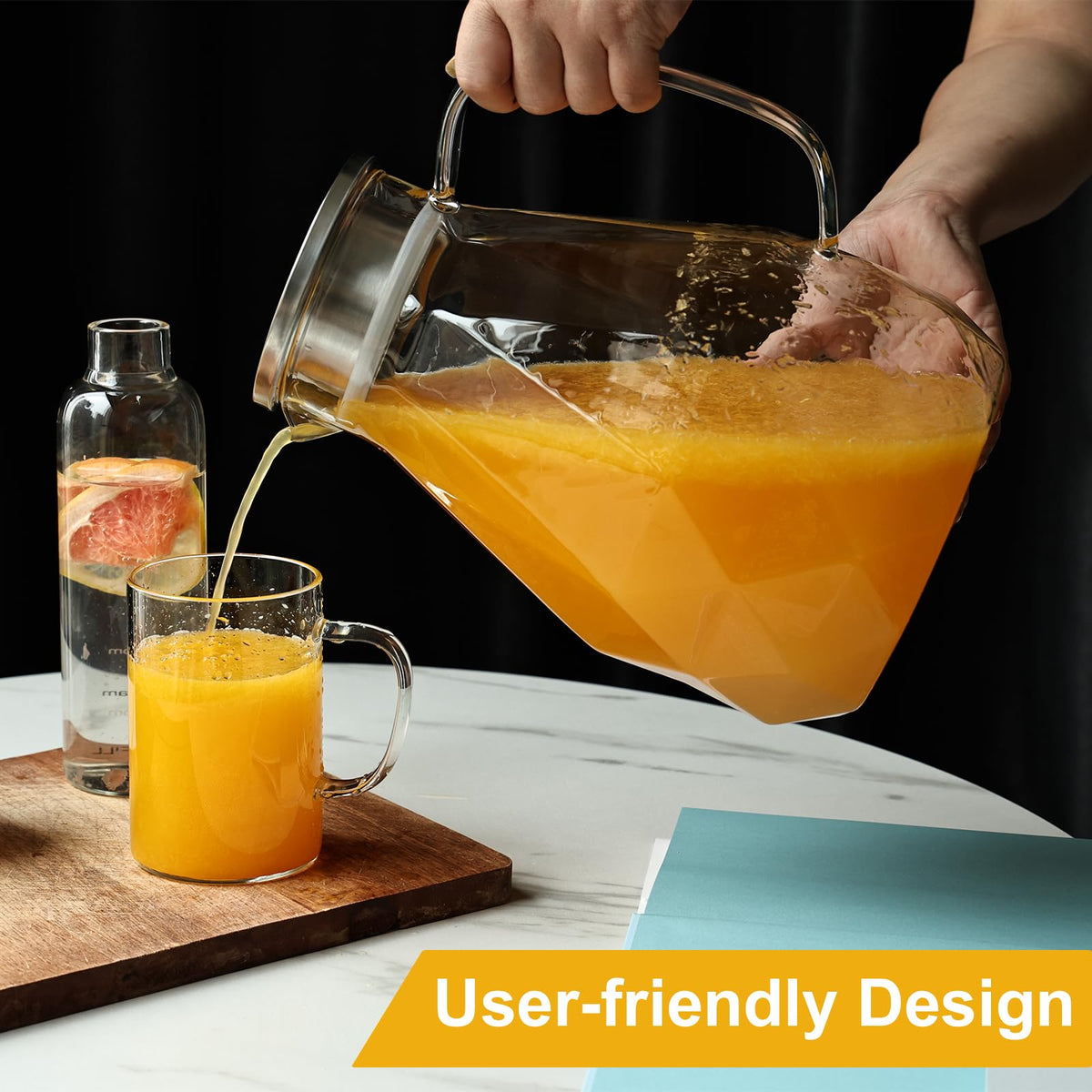 Liuruiyu glass pitcher wide-mouth opening for easy filling and cleaning