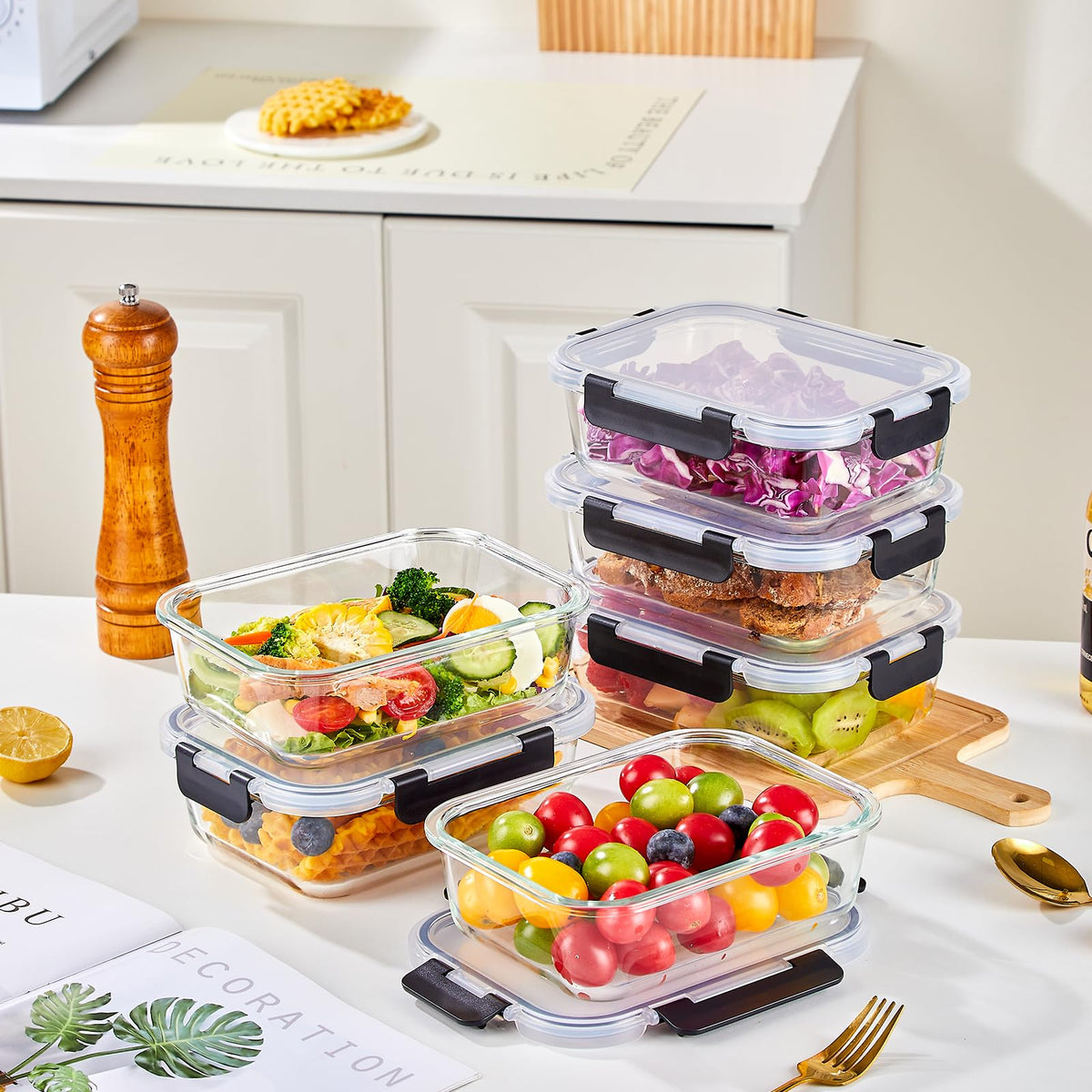 Liuruiyu meal-prep glass containers, offering clear visibility for portion-controlled meals.